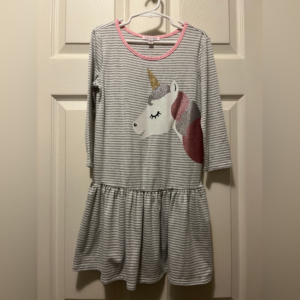 Girls 6x striped unicorn dress